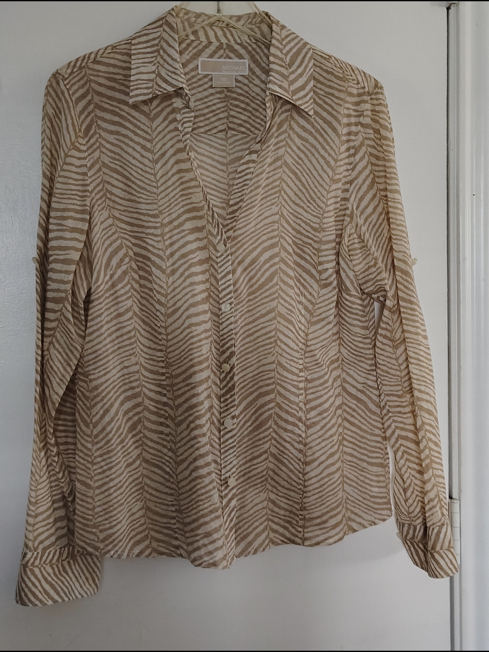Michael Kors Beige and Cream Zebra-Print Button-Down Shirt